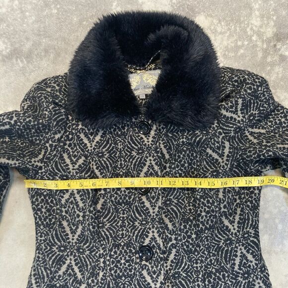 Steve Madden Coat Womens Large Tapestry Mid Length Black Wool Blend‎ - Picture 2 of 11